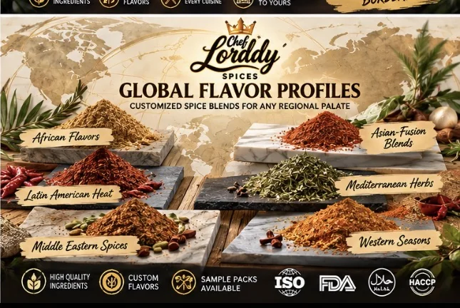 Chef Lorddy global flavor profiles including African, Asian fusion, Mediterranean and Latin American blends