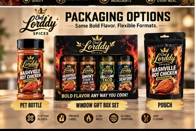 Chef Lorddy hot chicken spice jar, pouch and gift box